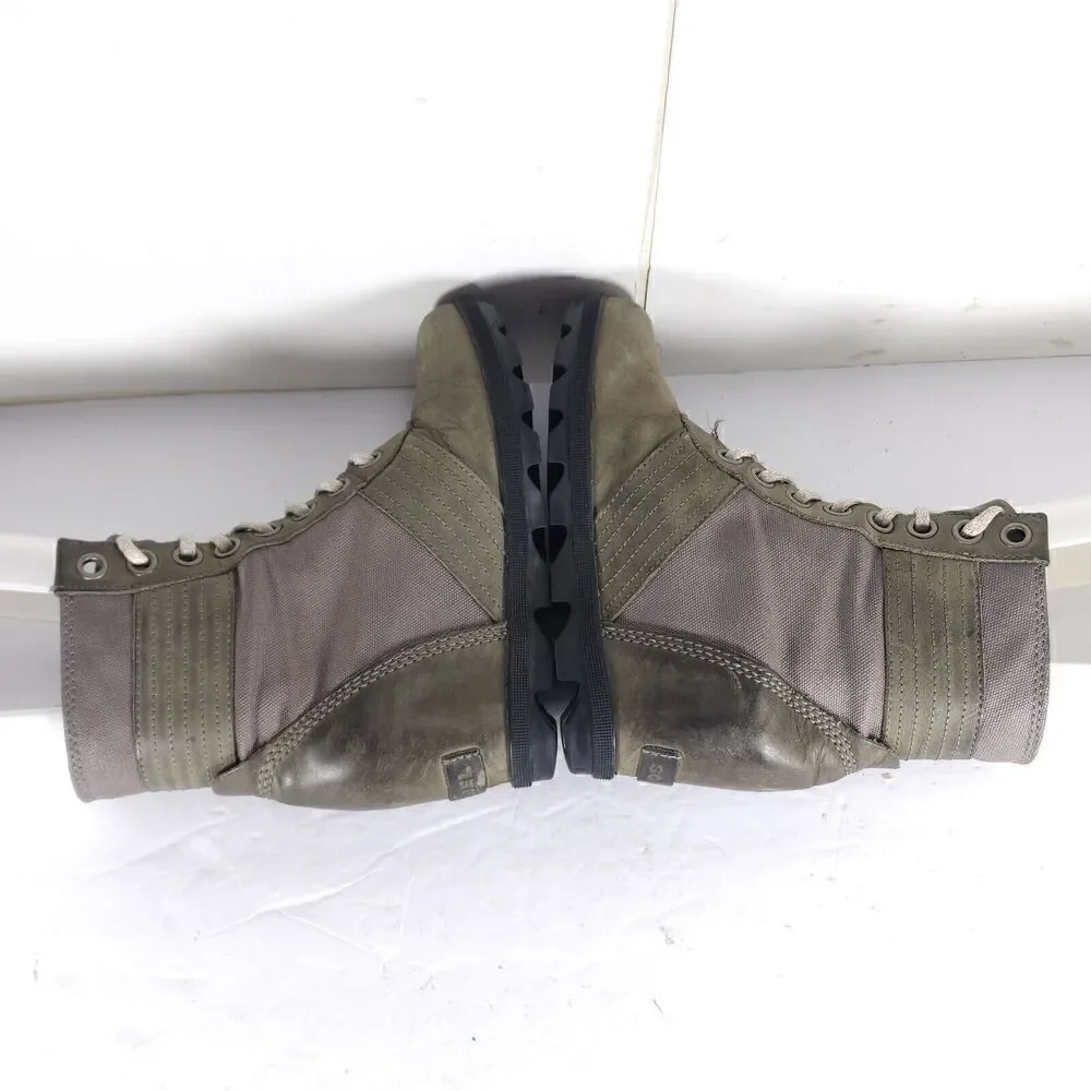Sorel Womens Lexie US7 Gray Distressed Leather Canvas Lace Up Wedge Ankle Boots